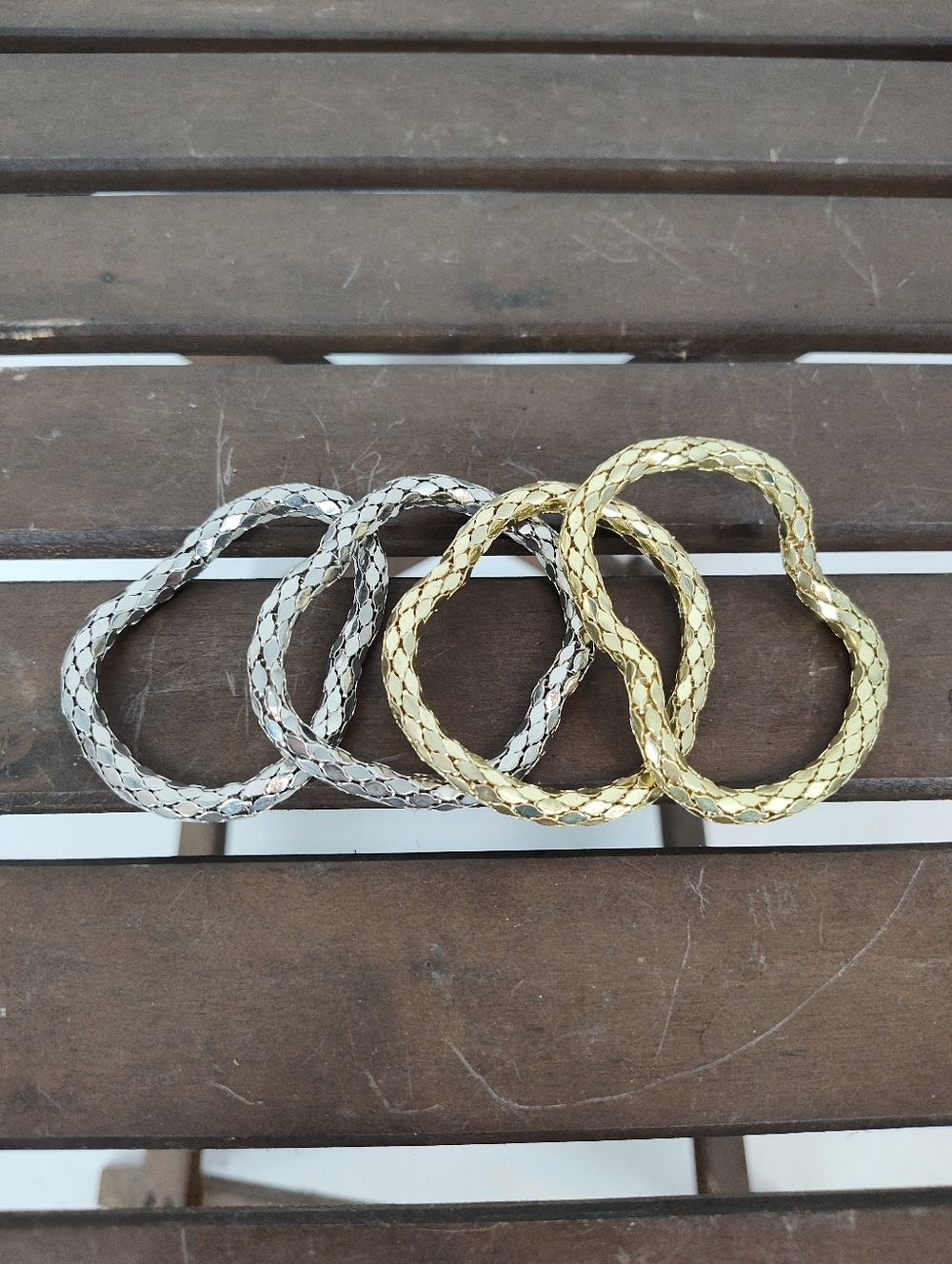 Gold and Silver Linked Stretch Bracelets Set Of 4— Women Jewelry Bracelet